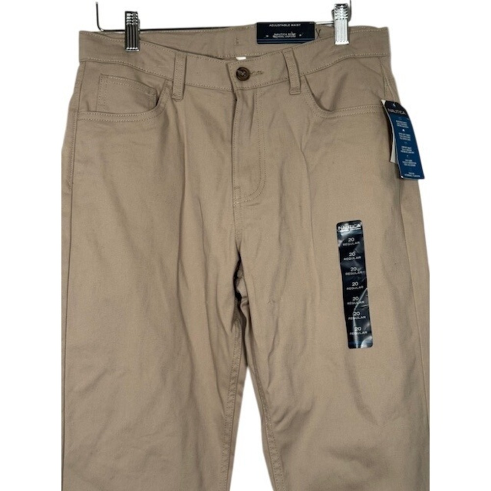 NWT Nautica Boys Adjustable Waist Khaki School Uniform Pants - 20 Regular - Picture 2 of 12